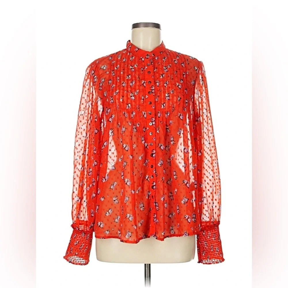 Free People Floral Sheer Red Blouse - Picture 1 of 9